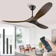 Ceiling Fan Wood Without Lighting, Outdoor Ceiling Fan Winter Summer with Remote Control, Ceiling Fan Outdoor Area, Reversible Quiet DC Motor for Outdoor Patio (152 cm, Brown)