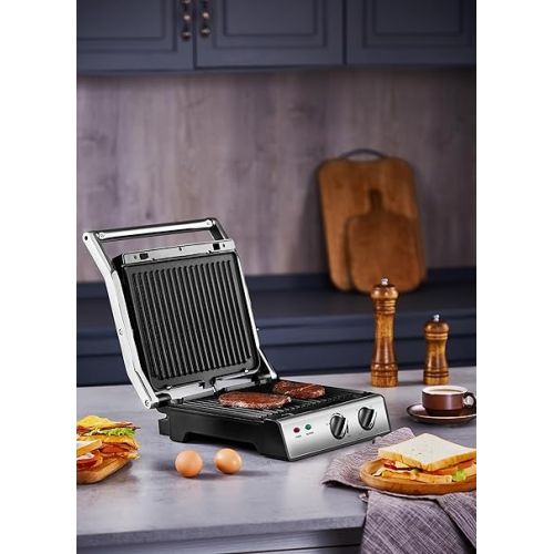  XXL Contact Grill Removable Plates 30 Minute Timer Panini Toaster Sandwich Toaster Electric Table Grill Contact Grill for Sandwiches, Steak and Panini Grill Electric Grill