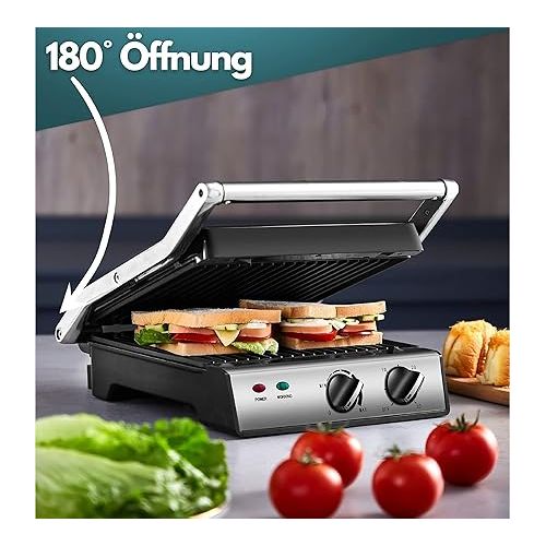  XXL Contact Grill Removable Plates 30 Minute Timer Panini Toaster Sandwich Toaster Electric Table Grill Contact Grill for Sandwiches, Steak and Panini Grill Electric Grill