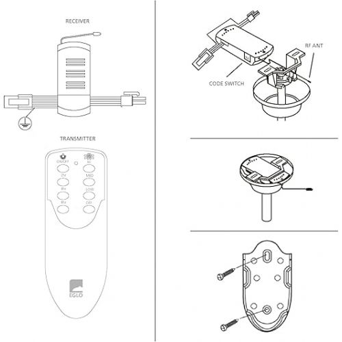  EGLO Ceiling Fan Remote Control Accessories for EGLO Fans Remote Control Plastic Matte White with Wall Bracket