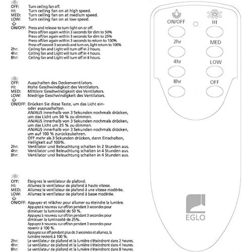  EGLO Ceiling Fan Remote Control Accessories for EGLO Fans Remote Control Plastic Matte White with Wall Bracket