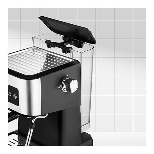  Ufesa Monza Espresso and Cappuccino Coffee Machine with 20 Bar Pressure, Digital Touch Panel, Swivel Steam Nozzle, for Ground Coffee or E.S.E. Pads, Cup Warmer Function, 1050 W, 1.5 L Water Tank