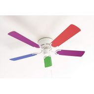 Pepeo - Kisa Ceiling Fan without Lighting | Fan with Pull Switch in White with Multicolour Reversible Blades, Diameter 105 cm (Colour: White, Multicolour/Pastel)