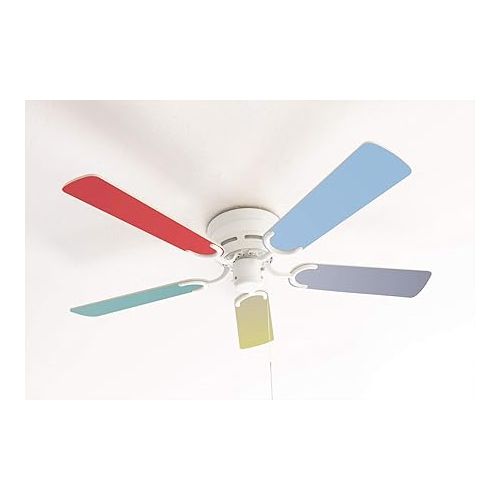  Pepeo - Kisa Ceiling Fan without Lighting | Fan with Pull Switch in White with Multicolour Reversible Blades, Diameter 105 cm (Colour: White, Multicolour/Pastel)