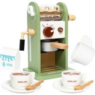 Smartwo Children's Wooden Coffee Machine, Children's Kitchen Coffee Machine with Mill, Play Kitchen Accessories, Espresso Machine Wooden Toy Set, Kitchen Accessories, Role Play, Gift Girls from 3