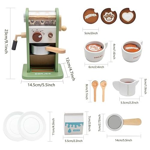  Smartwo Children's Wooden Coffee Machine, Children's Kitchen Coffee Machine with Mill, Play Kitchen Accessories, Espresso Machine Wooden Toy Set, Kitchen Accessories, Role Play, Gift Girls from 3