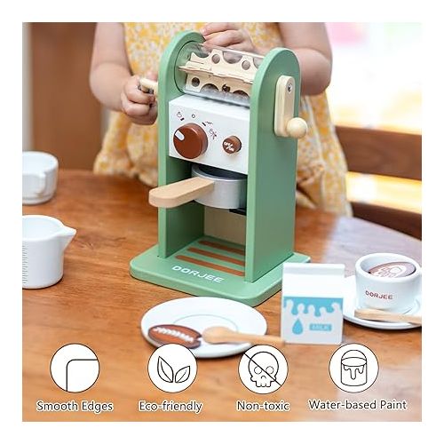  Smartwo Children's Wooden Coffee Machine, Children's Kitchen Coffee Machine with Mill, Play Kitchen Accessories, Espresso Machine Wooden Toy Set, Kitchen Accessories, Role Play, Gift Girls from 3