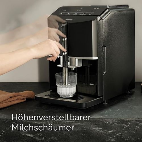  Siemens Fully Automatic Coffee Machine EQ300 TF301E19, for Many Coffee Specialities, Milk Frother, Ceramic Grinder, OneTouch Function, 1300 W, Piano Black