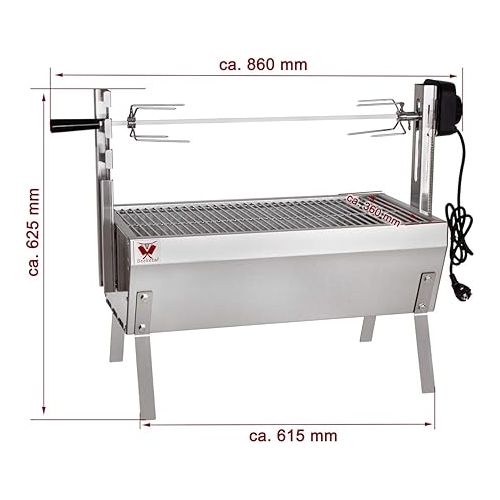  Beeketal 'SGB-8' Table Skewer Roast Grill with Grill Motor for Chicken or Roasted Roasts, Skewer Grill with 3-Way Adjustable Rotisserie for up to 4 kg of Grilled Food, Charcoal Grill Surface: Approx.