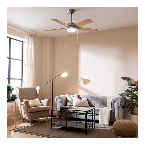  Cecotec EnergySilence Aero 540 Ceiling Fan 60 W Diameter 132 cm LED Light 5 Reversible Blades 3 Speed Winter Function Two Tone Wood Effect