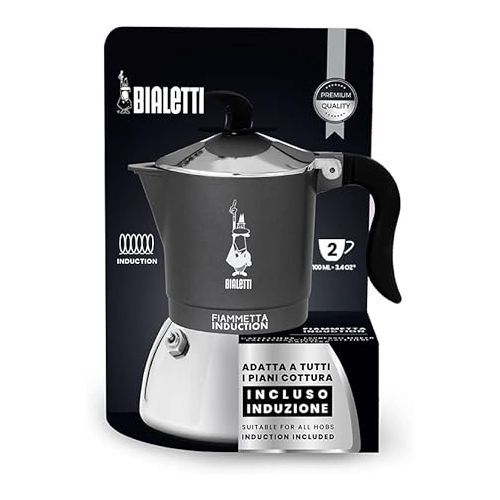  Bialetti Flame Induction Coffee Maker, Aluminium, Steel, Grey, 2 Cups