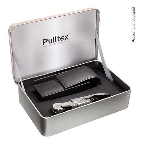  Pulltex Sommelier Set 2-Piece Waiter's Knife Pulltaps Classic Chrome Evolution with Laser Engraving and Black Faux Leather Case in Elegant Gift Box