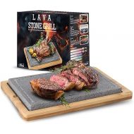Artestia Extra Large Lava Stone for Cooking Steak, Hot Stone Plates, Table Grill, Grill Plate for Meat, BBQ Lava Steak Stones with Bamboo Plate(13.7 x 9 Inch)
