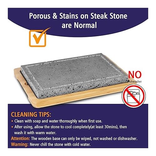  Artestia Extra Large Lava Stone for Cooking Steak, Hot Stone Plates, Table Grill, Grill Plate for Meat, BBQ Lava Steak Stones with Bamboo Plate(13.7 x 9 Inch)