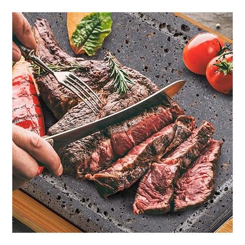  Artestia Extra Large Lava Stone for Cooking Steak, Hot Stone Plates, Table Grill, Grill Plate for Meat, BBQ Lava Steak Stones with Bamboo Plate(13.7 x 9 Inch)
