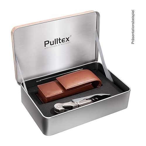  Pulltex Sommelier Set 2-Piece Waiter's Knife Pulltaps ClickCut Yellow with Laser Engraving and Brown Faux Leather Case in Elegant Gift Box