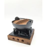 Complete Set for Japanese Hub, φ14.8 cm Pot with Cedar Wood Lid & Konro Table Oven 16 cm Table Warmer, for Japanese Fondue Hub Shabu-shabu, Made in Japan 21156 80027