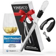 VINENCO Weinkuhler Set, Flaschenkuhler + Dekanter 3-in-1 Premium Wein Zubehor: Edelstahl Flaschen-Weinkuhlstab + Dekantier-Belufter + Ausgießer | Bar Geschenk Frauen Manner, Rot- Weißwein Geschenkset