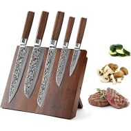 Captain Cut 5-Piece Stainless Steel Kitchen Knife Set with Damask Look Including Magnetic Knife Block I 5 Chef's Knives with Pakka Wood Handle in Set I Knife Set with Knife Block Made of Acacia Wood