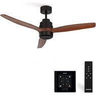 CREATE Windstylance Ceiling Fan Black Dark Wood Wings with Wall Switch and Remote Control 40 W Quiet Diameter 132 cm 6 Speeds Timer Summer Winter Operation Double Height