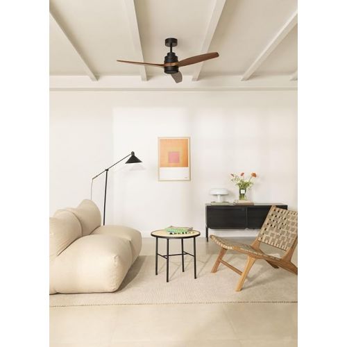  CREATE Windstylance Ceiling Fan Black Dark Wood Wings with Wall Switch and Remote Control 40 W Quiet Diameter 132 cm 6 Speeds Timer Summer Winter Operation Double Height