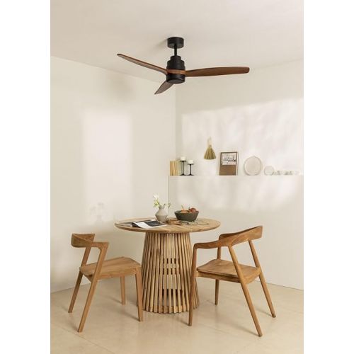  CREATE Windstylance Ceiling Fan Black Dark Wood Wings with Wall Switch and Remote Control 40 W Quiet Diameter 132 cm 6 Speeds Timer Summer Winter Operation Double Height