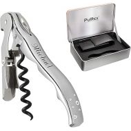 Pulltex Sommelier Set 2-Piece Waiter's Knife Pulltaps Evolution Crystal with Laser Engraving and Black Faux Leather Case in Elegant Gift Box