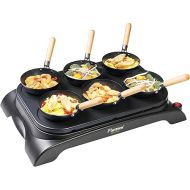 Bestron Electric Party Wok Set, Table Grill with Mini Wok Pans for 6 People, Includes 6 Wooden Spatulas & 1 Ladle, 1000 Watt, Colour: Black