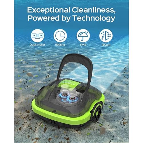  WYBOT Pool Robot Battery for 100 Minutes Operating Time, Pool Vacuum Cleaner Robot Strong Suction Power, Self-Parking, Automatic Pool Cleaner for Pools up to 80 m² Base Area