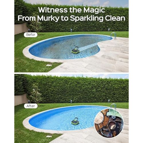 WYBOT Pool Robot Battery for 100 Minutes Operating Time, Pool Vacuum Cleaner Robot Strong Suction Power, Self-Parking, Automatic Pool Cleaner for Pools up to 80 m² Base Area
