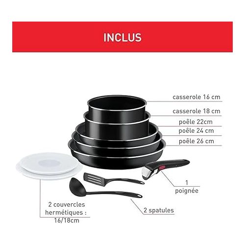  Tefal Ingenio Easy on Cookware, 10 Pieces, Non-Stick Coating, Start Indicator, Diffusion Base, Healthy Cooking, Safe Cooking, L1599902