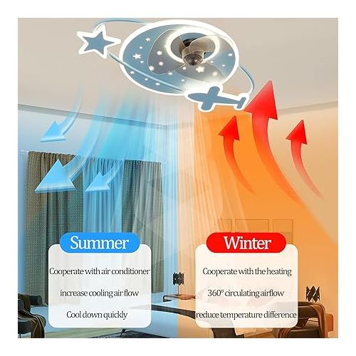  YUNZI 50 cm Children's Ceiling Fan with Lighting Reversible 6 Speeds Bedroom 50 W Dimmable Ceiling Fan with Light Remote Control Small Quiet Living Room Fan Ceiling Light Blue