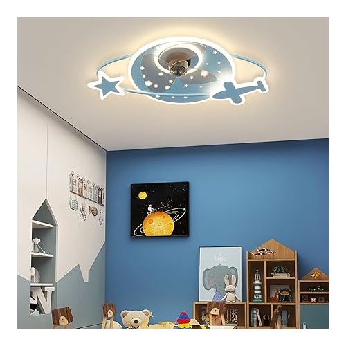 YUNZI 50 cm Children's Ceiling Fan with Lighting Reversible 6 Speeds Bedroom 50 W Dimmable Ceiling Fan with Light Remote Control Small Quiet Living Room Fan Ceiling Light Blue