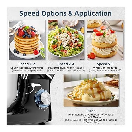  CHeflee Kitchen Dough Machine, 1500 W Kneading Machine, with 6.2 L Stainless Steel Bowl, 6 Speed Reduced Noise, with Whisk, Mixing Hook, Splash-Protected Kneading Machine with Dough Hook