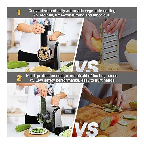  QC-111 Automatic Electric Vegetable Slicer, Electric Kitchen Grater with 5 Cone Blades, 150 W Electric Vegetable Grater, Chopper with One Button Control