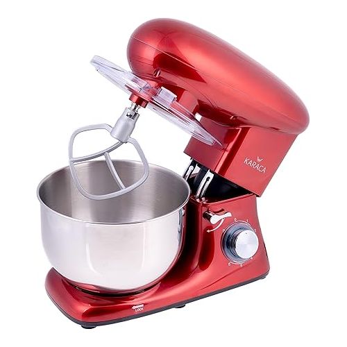  Karaca Multichef Kneading Machine Red, Food Processor, 1400 W, 5.5 L, Speed, Dough Machine with Whisk, Mixing and Kneading, Motor Power Mixer, Food Processor, Splash Guard Cover