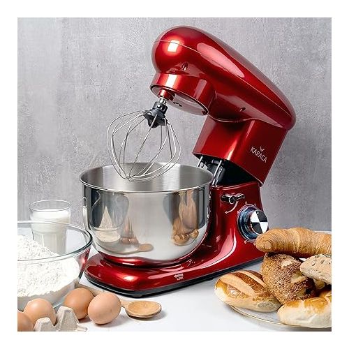  Karaca Multichef Kneading Machine Red, Food Processor, 1400 W, 5.5 L, Speed, Dough Machine with Whisk, Mixing and Kneading, Motor Power Mixer, Food Processor, Splash Guard Cover