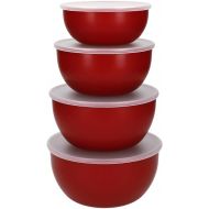 KitchenAid - Salad Bowls 20oz Plastic with Lids Red Set of 4