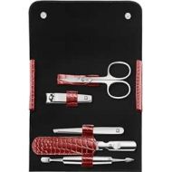 ZWILLING Manicure Set Pedicure Kit with Nail Scissors Made of Stainless Steel Cowhide Leather Crocodile Edition 5-Piece Red