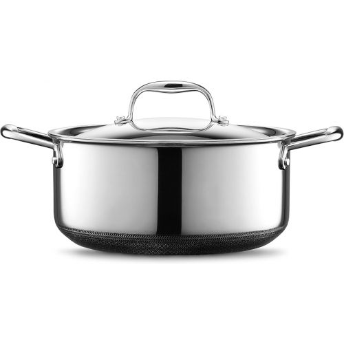  HexClad Dutch Oven Dish 4.7 Litre Non Stick Stainless Steel Lid Dishwasher and Oven Safe Induction Compatible with All Hobs