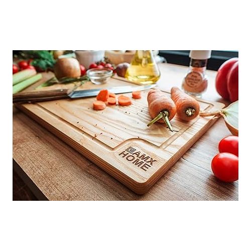  AMX Home Premium wooden chopping board, ideal for chopping and cutting, serving board, knife-friendly and durable, juice groove wood