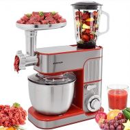 Syntrox Germany Powerful Food Processor, Kneading Machine, Mixer, Meat Mincer, Timeless Design, 5.5 Litre Capacity, Stainless Steel, Red