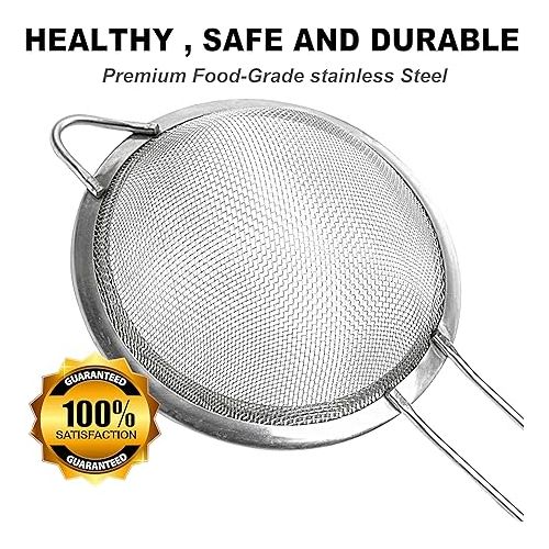  Anaeat Fine Mesh Strainers - High Quality Stainless Steel Strainers with Durable Mesh and Sturdy Handle, Excellent for Straining Dry Ingredients Such as Flour, Pasta, Rice, Tea (3 Sizes)