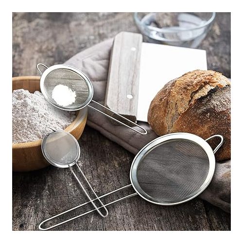  Anaeat Fine Mesh Strainers - High Quality Stainless Steel Strainers with Durable Mesh and Sturdy Handle, Excellent for Straining Dry Ingredients Such as Flour, Pasta, Rice, Tea (3 Sizes)