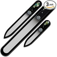 Mont Bleu Set of 3 Glass Nail Files Hand Decorated with Swarovski Elements - Supplied in a Black Velvet Case - Real Tempered Glass