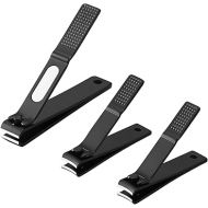 3 Pcs Nail Clippers Set Ultra Sharp Sturdy Black Stainless Steel Fingernail Clippers Toenail Cutter (Straight and Curved)