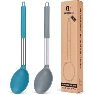 Large Silicone Cooking Spoons, Non-Stick Heavy Duty Heat Resistant Kitchen Utensils for Mixing and Serving (Gray-Blue) 2 Pack