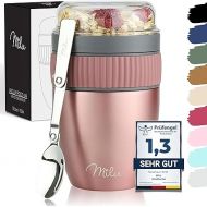 Milu Cereal Cup to Go, 400 ml, Insulated Stainless Steel Yoghurt Cup for Cereal, Leak-proof Cup with Spoon for Yoghurt/Porridge (Rose Gold)