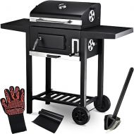 deluxe4home® Barbecue Trolley XXL Charcoal Grill with Lid I Grill Rollbar with Side Shelf I Includes Grill Glove I Roll Grill Stand Grill