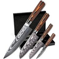 Wolfblood Set of 4 Damascus Knife Set (32, 30, 24 and 20 cm) Professional Damask Kitchen Knife Set Made of Real 67 Layers Damascus Steel I Damascus Knife Set of Chef's Knife and Santoku Knife with